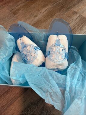 Tory Burch Clear Light Blue Logo Jelly Flats